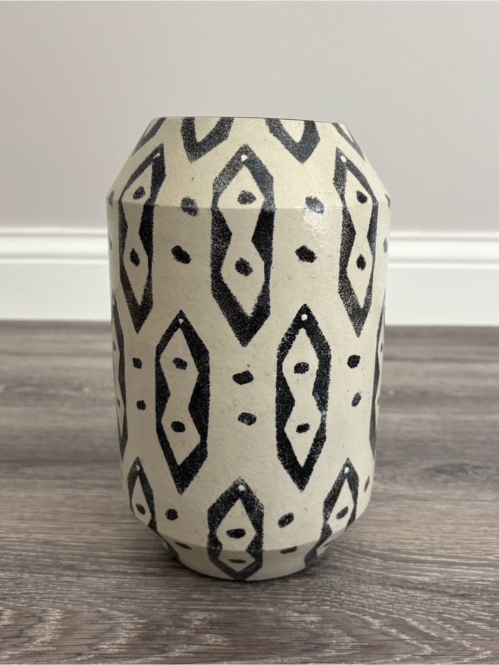 Nate Berkus Handcrafted Black and Cream Geometric Ceramic Vase